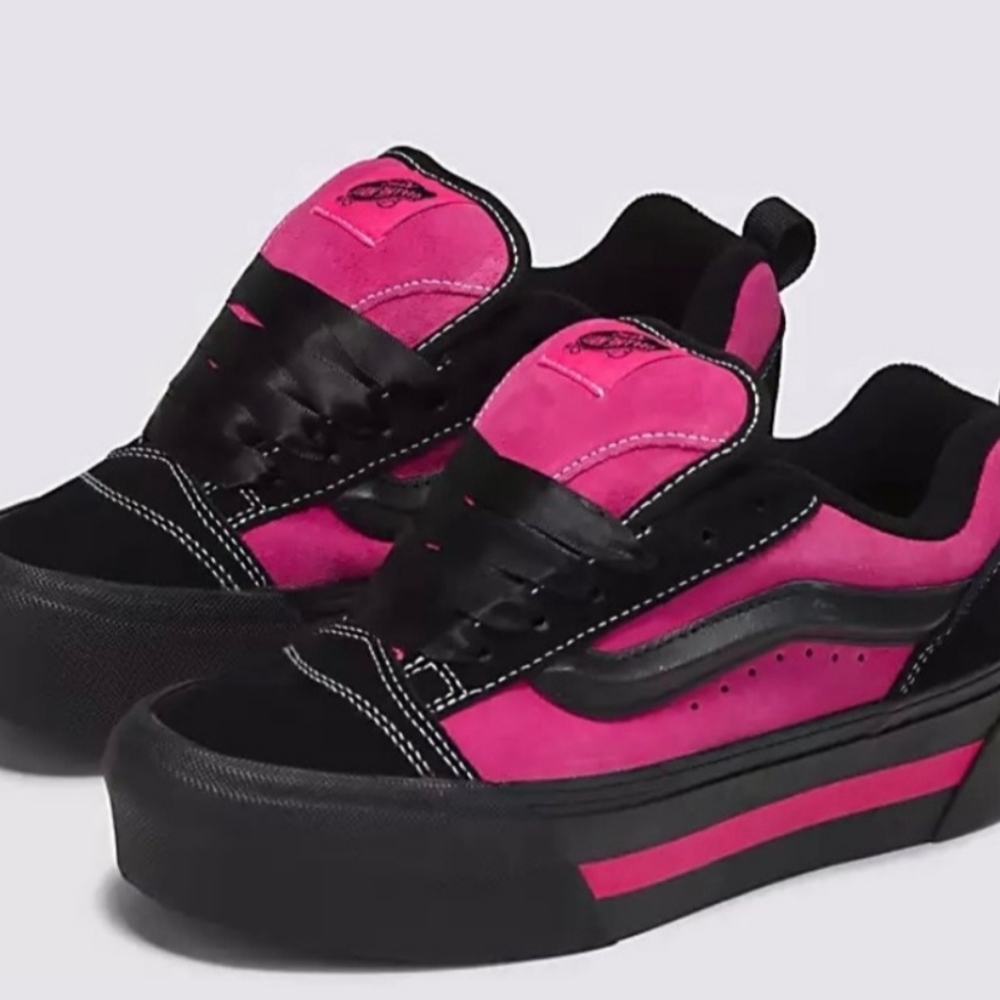 VANS Knu Skate Platform Stacked Skateboarding Sneakers Black/Hot-Pink/Satin New - Picture 8 of 11